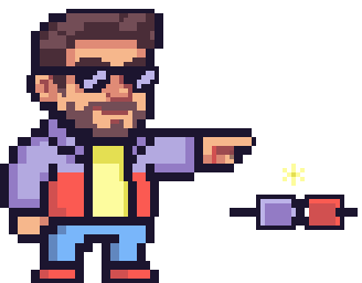 Wite, en pixel art, señala dos piezas que encajan y saltan chispas al conectarse